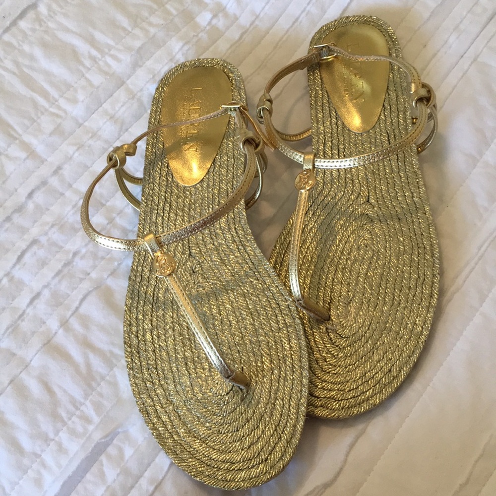 COPY - Used ✨ Gold LAUREN Ralph Lauren Flat Sandals Thongs great condition